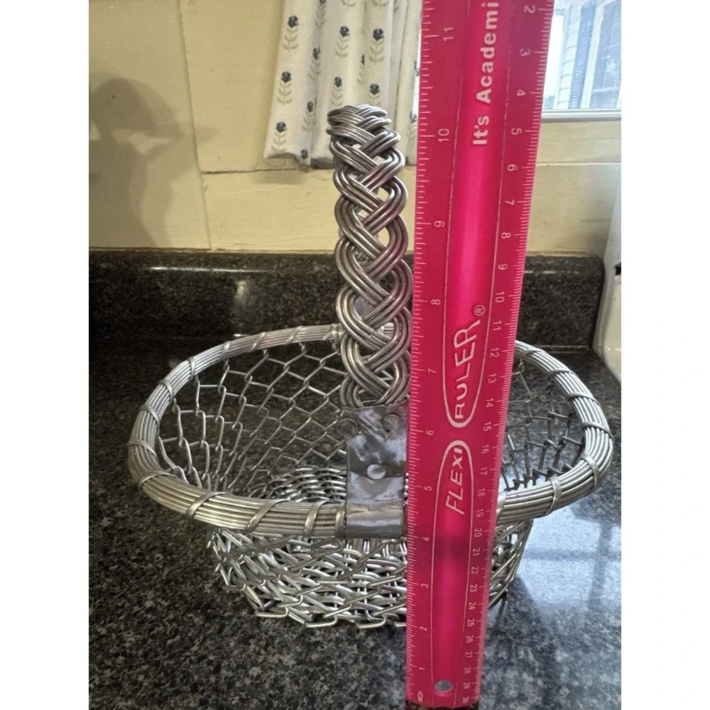 Vintage Aluminum Wire Basket with a Braided Handle‎